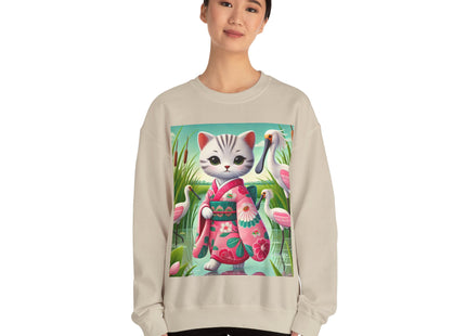 Geisha Kitten Strolls Among the Spoonbills  Unisex Heavy Blend™ Crewneck Sweatshirt