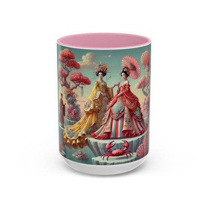 Cherry Blossom Courtesans & Crimson Crab Colorful Mug – Imperial Elegance & Playful Charm