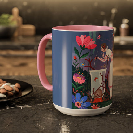 The Lady Of The Enchanted Aquarium Colorful Mugs – Art Deco Aquatic Elegance