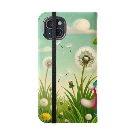 🌾🌼 Geisha Kitten and the Dandelion Wish Flip Case – Gentle Wishes & Quiet Wonder