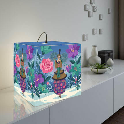 🌹❄️ The Holly Rose Of Winter Light Cube Lamp – Art Deco Christmas Garden