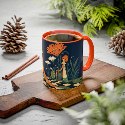 🌼🧡 The Midnight Floral Masquerade Colorful Mug – Art Deco Fashion Fantasy