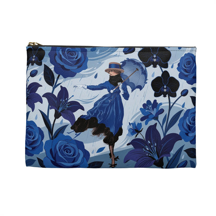 ☔💙 The Blue Rain Promenade Accessory Pouch – Art Deco Floral Fashion