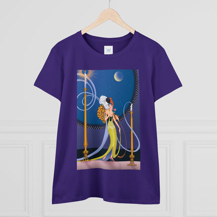 Smoke and Secrets: A Glamorous Encounter in Prohibition Era Women's Midweight Cotton Tee
