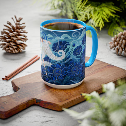 💙🌸 The Sapphire Wind Dancer Colorful Mug – Art Deco Floral Fantasy