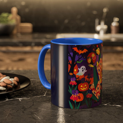 🌙🎃 The Moonlit Garden Masquerade Colorful Mug – Floral Halloween Charm