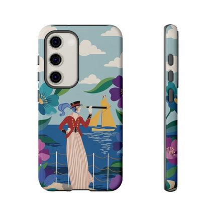 🌊🔭 The Lady Of The Seaside Lookout Phone Case – Art Deco Nautical Adventure