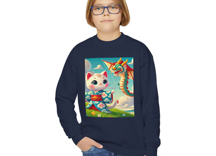 Geisha Kitten and the Dragon Kite Youth Crewneck Sweatshirt