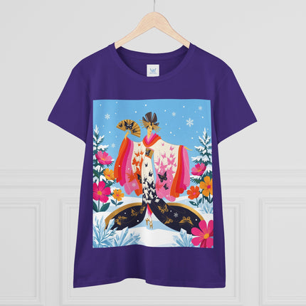 🦋❄️ Butterflies In The Snow Cotton Tee – Art Deco Japanese Floral Fantasy