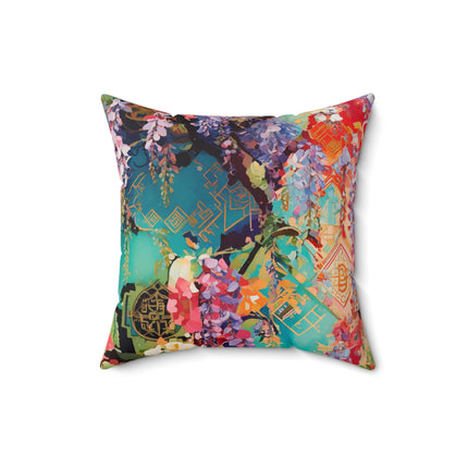 Golden Wisteria Symphony Spun Polyester Square Pillow