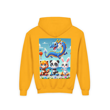 Seaside Scooter Friends Youth Hooded Sweatshirt – Coastal Fun & Playful Adventure