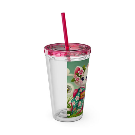 Geisha Kitten and the Dandelion Wish Sunsplash Tumbler with Straw, 16oz
