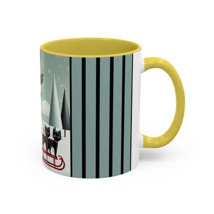 Red Sled & Curious Cats Colorful Mugs (11oz, 15oz)