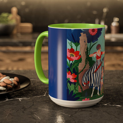 The Lady Of The Scarlet Bow Colorful Mugs – Art Deco Botanical Archer Elegance