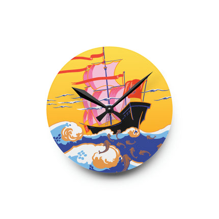Golden Seas and Whimsical Dreams Acrylic Wall Clock, Round and Square