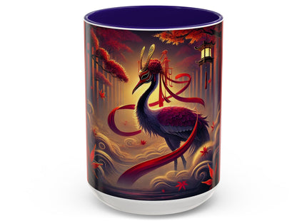 Regal Crimson Crane in the Autumn Mist Colorful Mugs (11oz, 15oz)