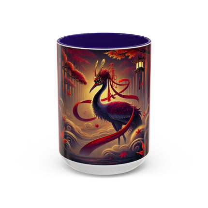Regal Crimson Crane in the Autumn Mist Colorful Mugs (11oz, 15oz)