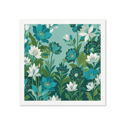🌿🌸 The Enchanted Teal And Ivory Flower Garden Napkins – Art Deco Botanical Elegance