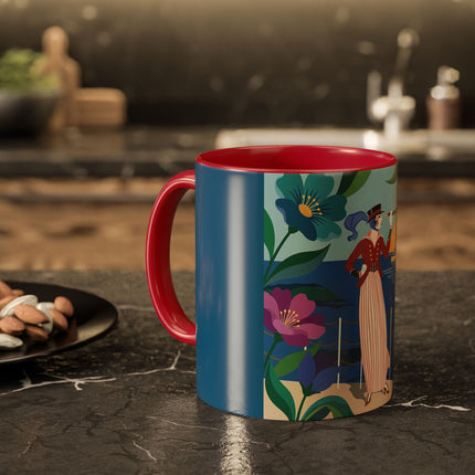 The Lady Of The Golden Horizon Colorful Mugs – Art Deco Coastal Elegance