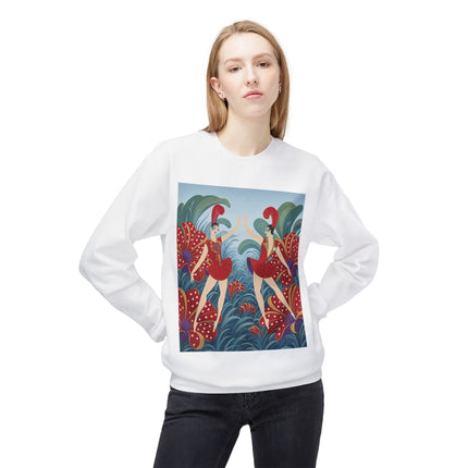 🎭🌺 The Scarlet Flower Garden Dancers Midweight Crewneck Sweatshirt – Art Deco Floral Whimsy