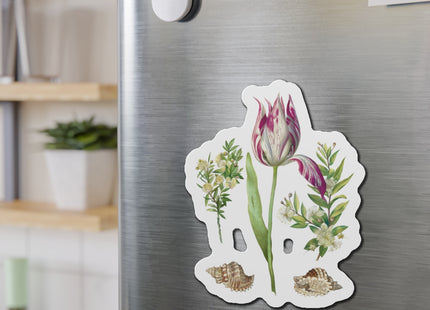 Tulip, Branches of Myrtle, and Shells by Maria Sibylla Merian Die-Cut Magnets (5 Sizes)