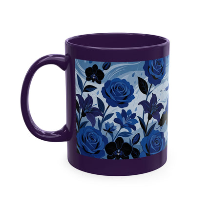 ☔💙 The Lady In The Blue Rain Garden Ceramic Mug – Art Deco Floral Elegance