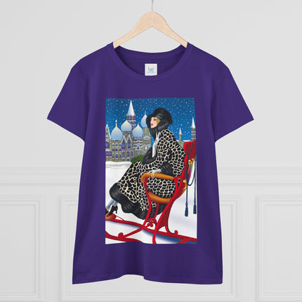 Elegant Winter Woman in Sleigh Women's Midweight Cotton Tee