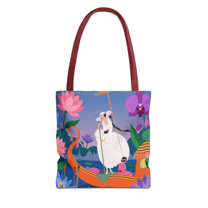 🪷🛶 The Lady Of The Lotus Garden Gondola Tote Bag – Art Deco Floral Adventure
