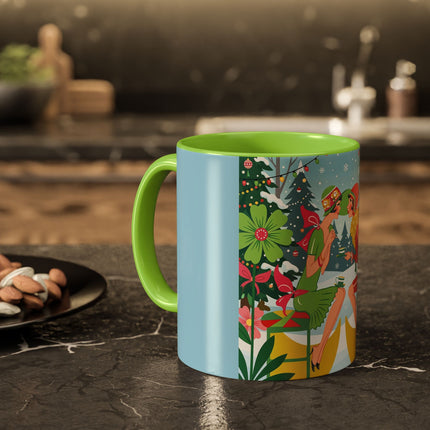☕🎄 Christmas Tea In The Snow Garden Colorful Mug – Art Deco Holiday Friendship