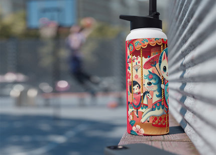 Geisha Kitten's Enchanted Carousel Ride Stainless Steel Water Bottle, Standard Lid