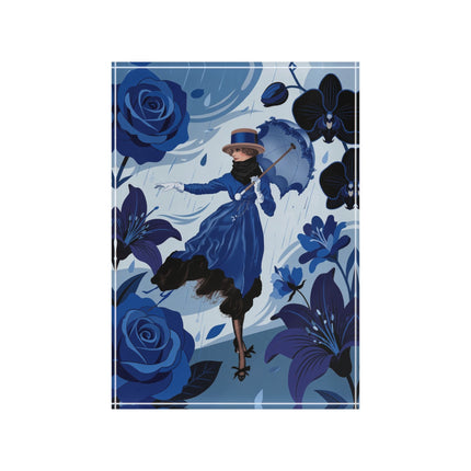 ☔💙 The Lady Of The Blue Rain Acrylic Art Block – Art Deco Floral Whimsy