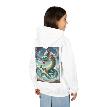 Tibetan Dragon in Battle Youth Hooded Sweatshirt – Power, Motion & Mythic Energy