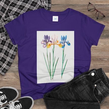 Women's Blue Iris Print Midweight Cotton Tee