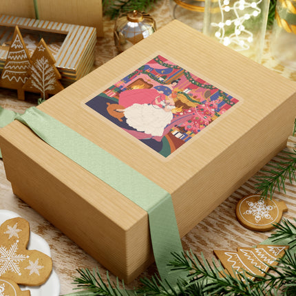 🎀🔥 Christmas By The Fireside Kiss-Cut Sticker – Art Deco Holiday Elegance