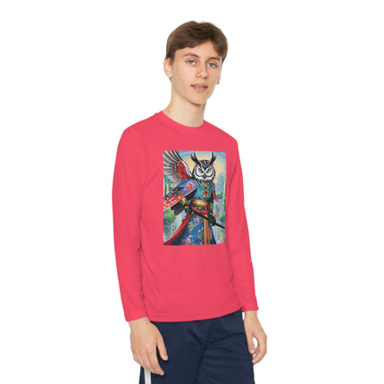 Cyberpunk Samurai Owl Youth Long Sleeve Competitor Tee – Futuristic Warrior & Neon Adventure