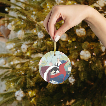💌🌹 The Lady Of The Scarlet Chaise Glass Ornament – Art Deco Romantic Elegance