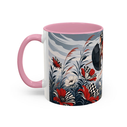 ☔🌹 The Scarlet Checkerboard Rainstorm Colorful Mug – Art Deco Floral Elegance