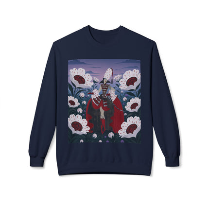 🎭🌹 The Crimson Garden Masquerade Midweight Crewneck Sweatshirt – Art Deco Floral Fantasy