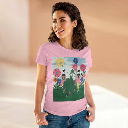 🌸🎩 The Lady Of The Giant Flower Garden Cotton Tee – Art Deco Floral Promenade