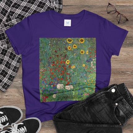Farm Garden with Sunflowers by Gustav Klimt Women's Midweight Cotton Tee