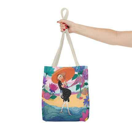 ☂️🌺 The Lady Of The Seaside Parasol Tote Bag – Art Deco Floral Fashion