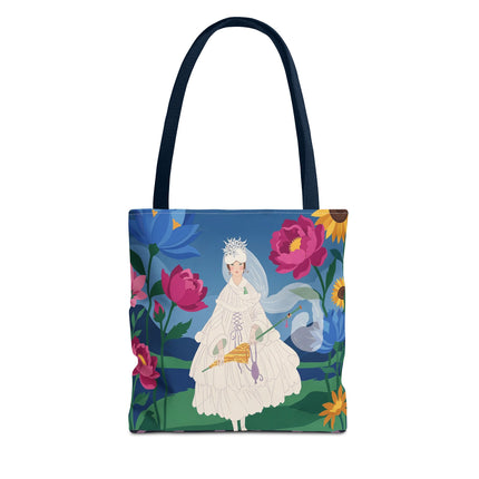 🌸👑 The Lady Of The Enchanted Flower Crown Tote Bag – Art Deco Garden Fantasy