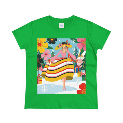🎄🌸 The Christmas Blossom Belle Cotton Tee – Art Deco Holiday Whimsy
