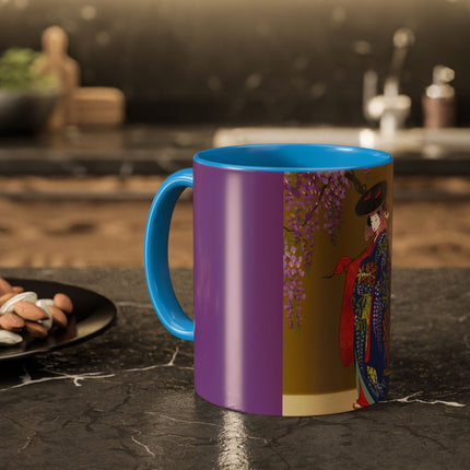 Wisteria Elegance Colorful Mug (11oz, 15oz) – Floral Beauty, Kimono Art & Timeless Grace
