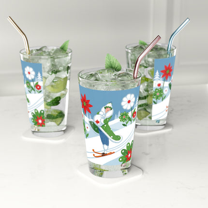 🎿❄️ The Winter Garden Skier Pint Glass – Whimsical Holiday Fantasy