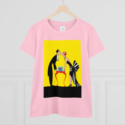Moment of Elegance: A Passionate Embrace Amidst Golden Splendor Women's Midweight Cotton Tee