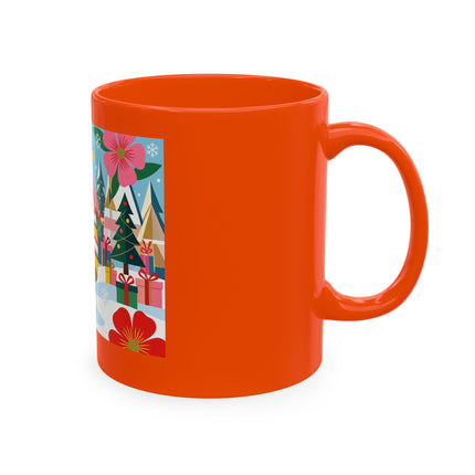 🎄🌸 The Lady Of The Striped Christmas Garden Ceramic Mug – Art Deco Holiday Whimsy