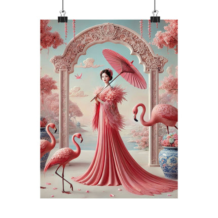 Petals, Porcelain, and Flamingos Matte Vertical Posters