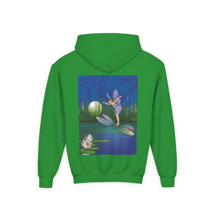 Fairy on a Dragonfly Youth Hooded Sweatshirt – Timeless Magic & Dreamlike Wonder