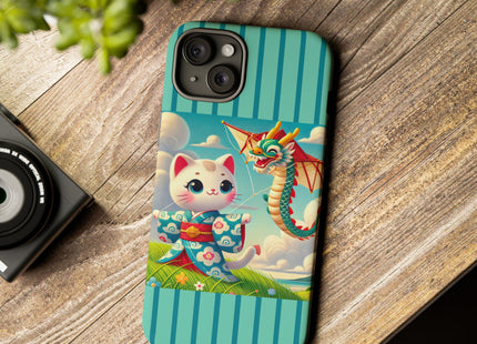 Geisha Kitten and the Dragon Kite Phone Cases